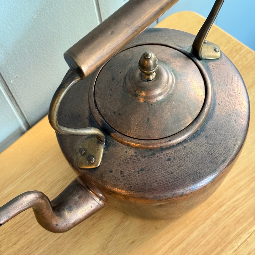 Vintage Hand Hammered Copper Tea Kettle Brass Handle Rustic Farmhouse Decor - Picture 5 of 13